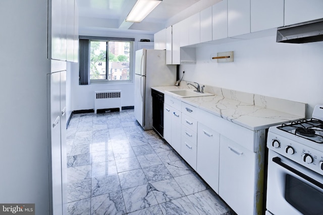 4201 Cathedral Ave NW Unit 1004E, Washington, DC 20016 - kitchen featuring gas range gas stove, radiator, a sink, under cabinet range hood, and black dishwasher