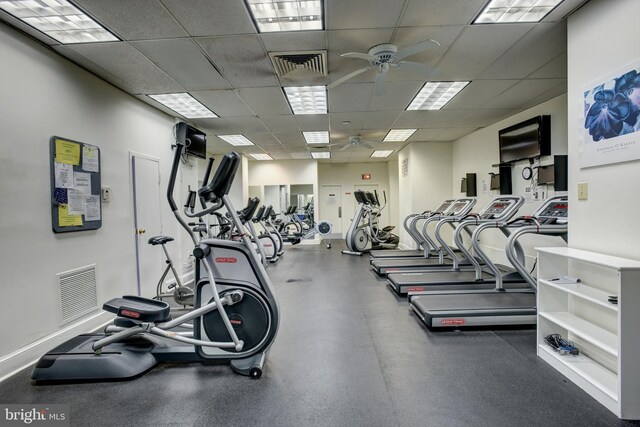 4201 Cathedral Ave NW Unit 1004E, Washington, DC 20016 - exercise room with a ceiling fan and a drop ceiling