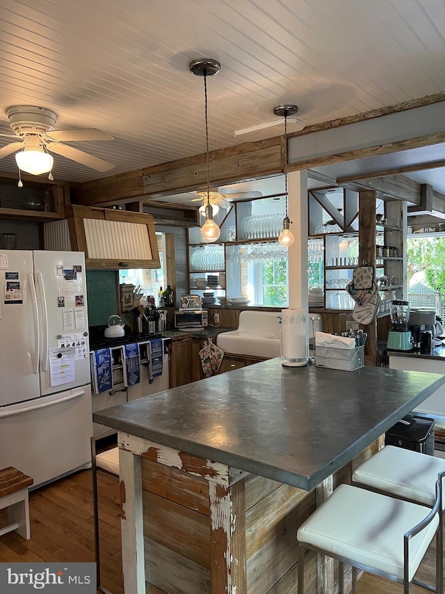 204 Coral St, Beach Haven, NJ 08008 - dining room featuring hardwood / wood-style flooring, a ceiling fan, and wood ceiling