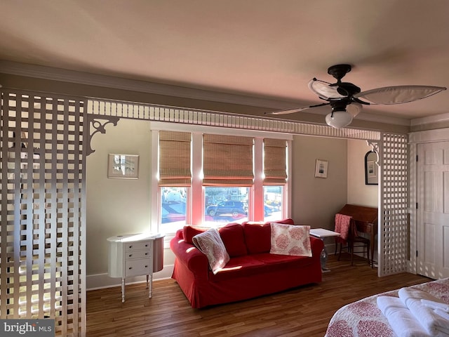 204 Coral St, Beach Haven, NJ 08008 - bedroom featuring wood finished floors, crown molding, and a ceiling fan