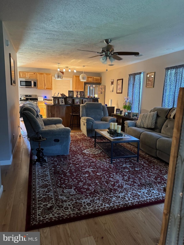 71 Shultz Way, Moorefield, WV 26836 - living area with wood finished floors, a textured ceiling, and ceiling fan