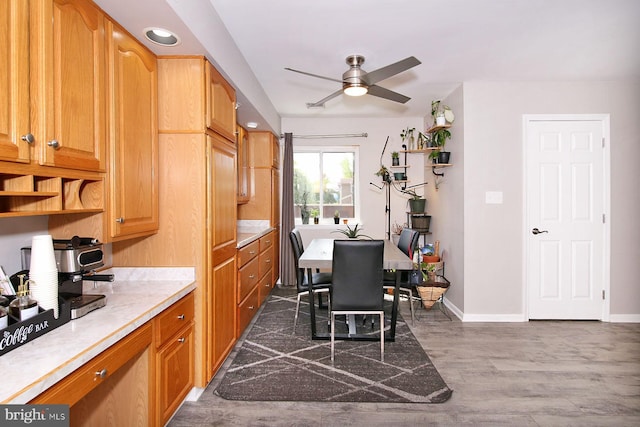 220 Brian Dr, Enola, PA 17025 - dining area with ceiling fan, baseboards, dark wood-style flooring, and recessed lighting
