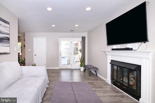 220 Brian Dr, Enola, PA 17025 - living area featuring wood finished floors, recessed lighting, a glass covered fireplace, and baseboards