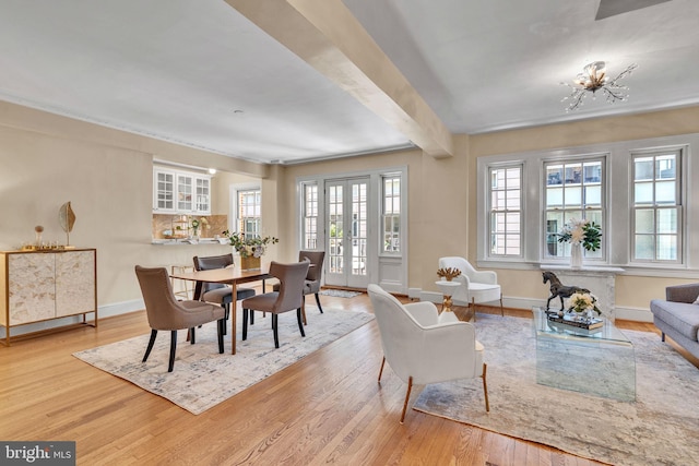 1026 16th St NW Unit 505, Washington, DC 20036 - dining space featuring plenty of natural light, wood finished floors, baseboards, and beamed ceiling