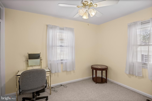 74 N Chester Ave, Riverside, NJ 08075 - carpeted office space featuring plenty of natural light, ceiling fan, and baseboards