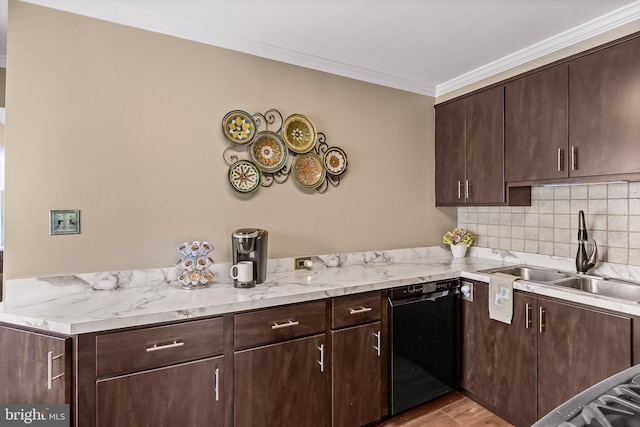 74 N Chester Ave, Riverside, NJ 08075 - kitchen with a sink, dishwasher, dark brown cabinetry, and ornamental molding