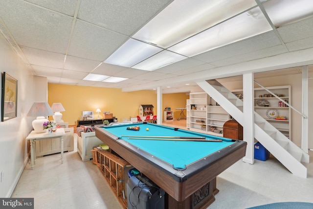 15320 Durant St, Silver Spring, MD 20905 - playroom with a paneled ceiling, tile patterned floors, pool table, and baseboards