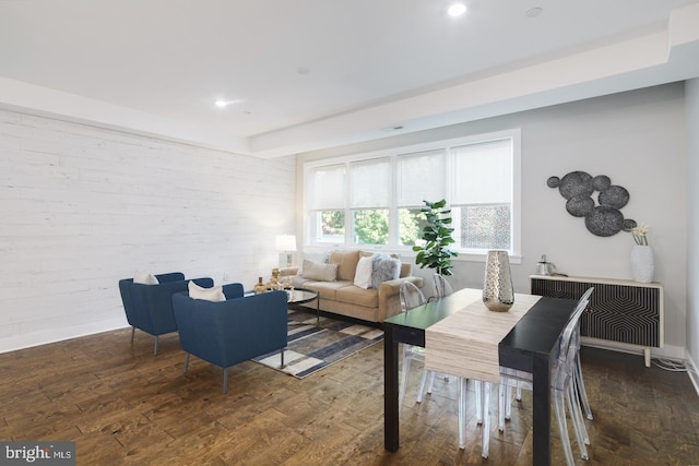 1212 E Susquehanna Ave Unit D, Philadelphia, PA 19125 - living room featuring hardwood / wood-style flooring, recessed lighting, and brick wall