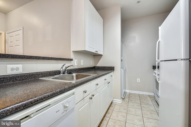 2765 Centerboro Dr Unit 362, Vienna, VA 22181 - kitchen featuring white appliances, a sink, white cabinetry, and dark countertops