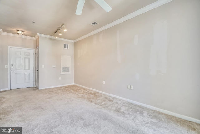 2765 Centerboro Dr Unit 362, Vienna, VA 22181 - carpeted empty room featuring ornamental molding, baseboards, ceiling fan, and rail lighting