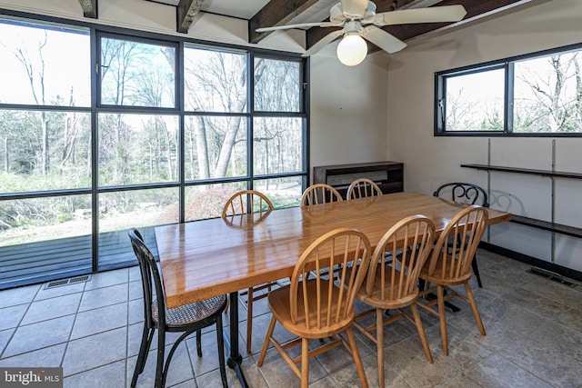 70 Heather Ln, Princeton, NJ 08540 - dining area featuring ceiling fan, plenty of natural light, and beamed ceiling