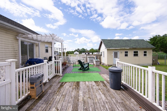 5294 Bucktown Rd, Cambridge, MD 21613 - wooden deck with a pergola and grilling area