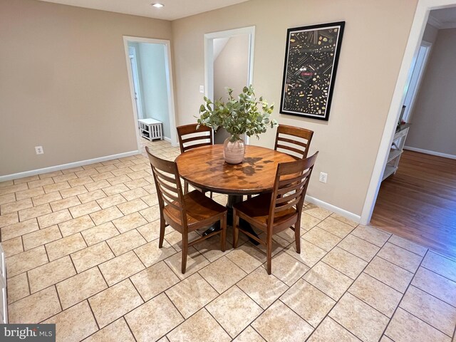 1027 Hart Rd, Baltimore, MD 21286 - dining area with baseboards, light tile patterned floors, and recessed lighting