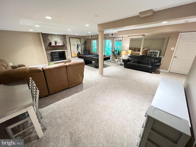 1027 Hart Rd, Baltimore, MD 21286 - living area featuring a fireplace, recessed lighting, carpet floors, and pool table