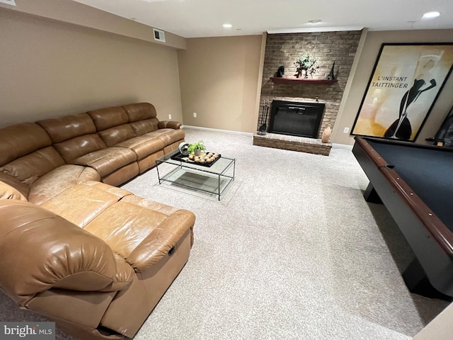 1027 Hart Rd, Baltimore, MD 21286 - living area with carpet floors, a fireplace, baseboards, and recessed lighting