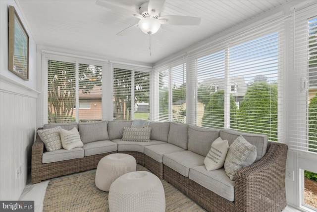 537 Candlelight Ln, Bethany Beach, DE 19930 - sunroom featuring outdoor lounge area, healthy amount of natural light, and a ceiling fan