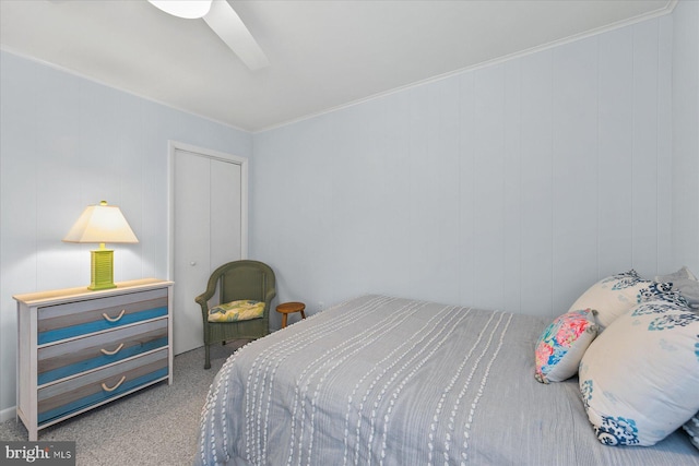537 Candlelight Ln, Bethany Beach, DE 19930 - carpeted bedroom featuring a closet, ceiling fan, and ornamental molding