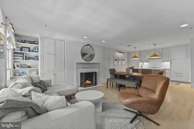 54 Wolfe St, Alexandria, VA 22314 - living area featuring light wood finished floors, a fireplace, and recessed lighting