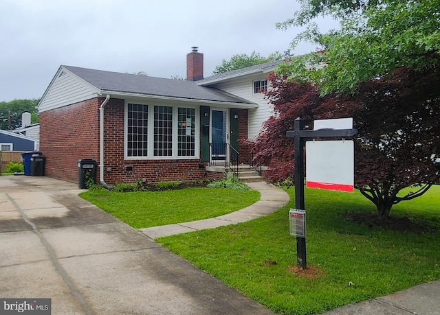 13214 Holdridge Rd, Silver Spring, MD 20906 - tri-level home featuring brick siding, a chimney, and a front yard