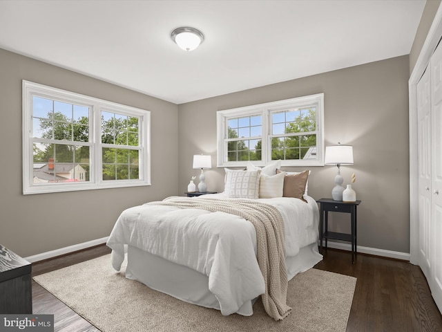 13214 Holdridge Rd, Silver Spring, MD 20906 - bedroom featuring multiple windows, baseboards, wood finished floors, and a closet
