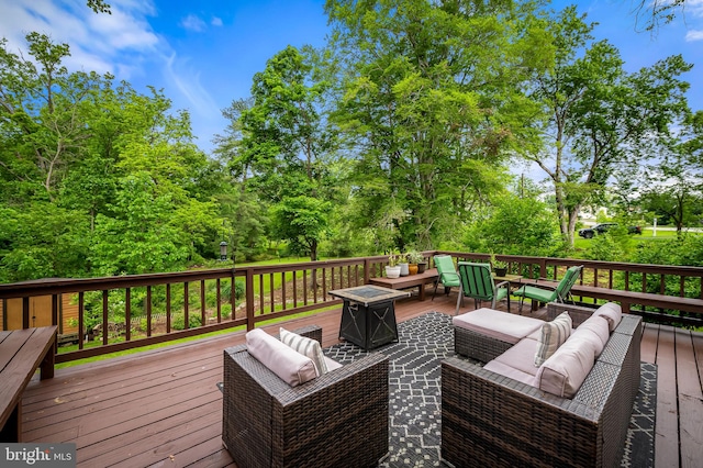 1602 S Rolling Rd, Halethorpe, MD 21227 - wooden terrace with outdoor lounge area and view of scattered trees