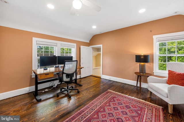 1602 S Rolling Rd, Halethorpe, MD 21227 - office with wood-type flooring, healthy amount of natural light, baseboards, recessed lighting, and a ceiling fan