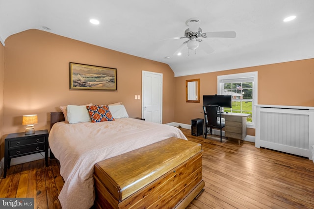 1602 S Rolling Rd, Halethorpe, MD 21227 - bedroom with vaulted ceiling, hardwood / wood-style floors, recessed lighting, and ceiling fan