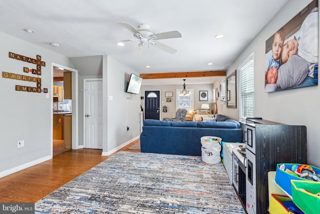 228 Balligomingo Rd, Conshohocken, PA 19428 - living room with wood finished floors, a ceiling fan, recessed lighting, and baseboards