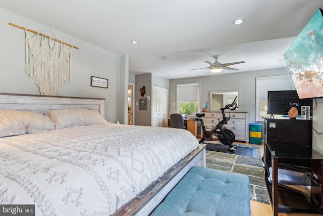 228 Balligomingo Rd, Conshohocken, PA 19428 - bedroom featuring wood finished floors, recessed lighting, ceiling fan, and a closet