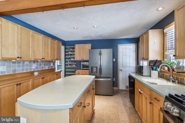 228 Balligomingo Rd, Conshohocken, PA 19428 - kitchen featuring appliances with stainless steel finishes, a sink, light countertops, recessed lighting, and light brown cabinets