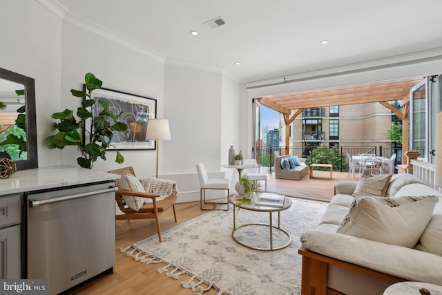 408 M St NW Unit 4, Washington, DC 20001 - living area featuring ornamental molding, light wood-style floors, baseboards, and recessed lighting
