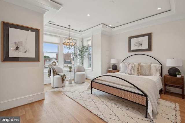 408 M St NW Unit 4, Washington, DC 20001 - bedroom featuring a chandelier, wood finished floors, baseboards, crown molding, and recessed lighting