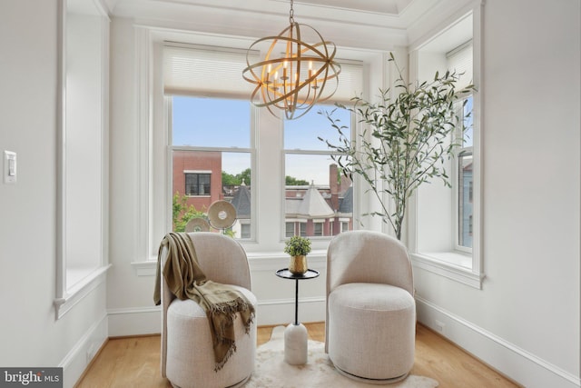 408 M St NW Unit 4, Washington, DC 20001 - sitting room featuring a chandelier, light wood-style floors, and baseboards
