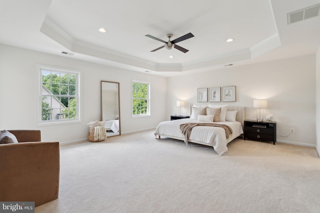 42322 Rising Moon Pl, Brambleton, VA 20148 - bedroom featuring a tray ceiling, ornamental molding, carpet flooring, baseboards, and recessed lighting