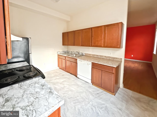 2426 Jefferson St, Baltimore, MD 21205 - kitchen with dishwasher, a sink, black range with electric cooktop, and brown cabinets