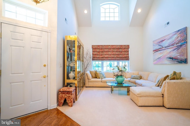 6 Galileo Dr, Cranbury, NJ 08512 - living room with a towering ceiling, recessed lighting, and wood finished floors