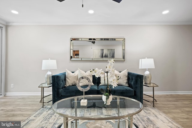 5050 7th Rd S Unit 201, Arlington, VA 22204 - living area featuring crown molding, wood finished floors, baseboards, ceiling fan, and recessed lighting