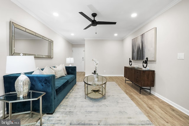 5050 7th Rd S Unit 201, Arlington, VA 22204 - living area featuring wood finished floors, recessed lighting, ceiling fan, baseboards, and ornamental molding