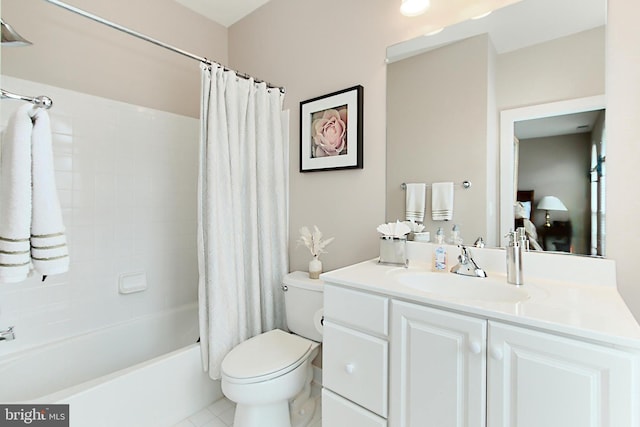 120 Fortnightly Blvd, Herndon, VA 20170 - bathroom featuring vanity, toilet, shower / tub combo, and tile patterned floors