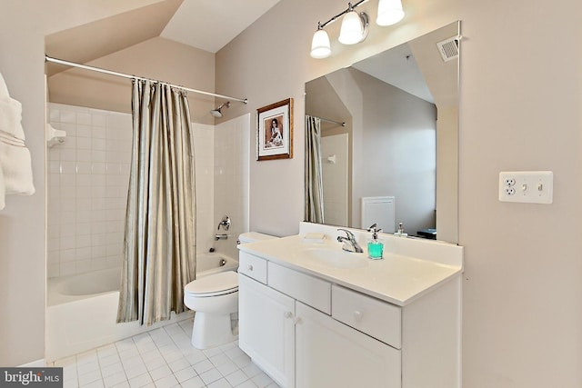 120 Fortnightly Blvd, Herndon, VA 20170 - bathroom with toilet, shower / tub combo, tile patterned floors, vanity, and lofted ceiling