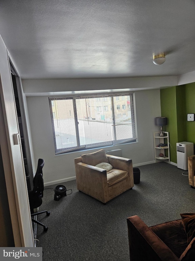 5410 Connecticut Ave NW Unit 112, Washington, DC 20015 - living area featuring carpet floors, baseboards, a desk, and a textured ceiling