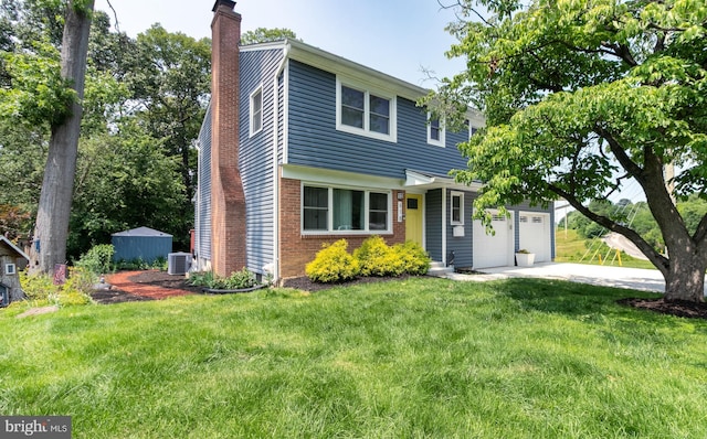 618 Chapelgate Dr, Odenton, MD 21113 - colonial inspired home featuring a chimney, central AC, brick siding, concrete driveway, and a front yard