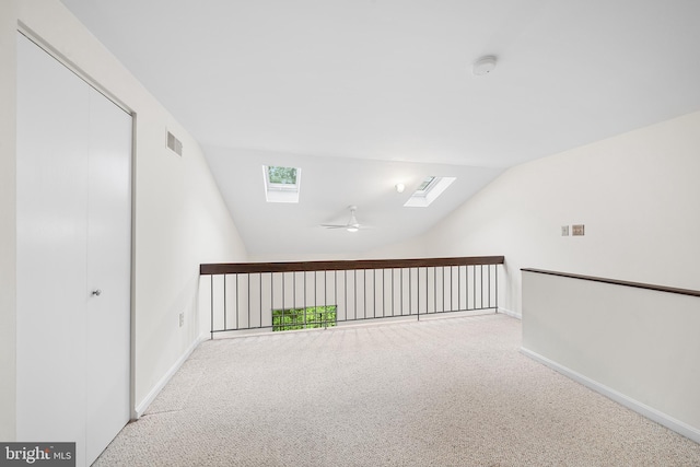 355 Westridge Cir Unit 128, Phoenixville, PA 19460 - bonus room featuring a skylight, carpet flooring, baseboards, vaulted ceiling, and ceiling fan