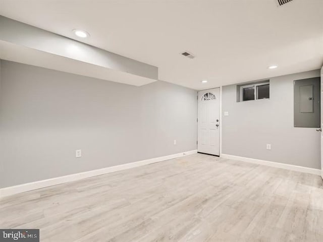 905 E Patapsco Ave, Baltimore, MD 21225 - spare room with baseboards, electric panel, recessed lighting, and light wood-style floors