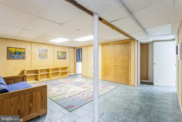2400 Willow Glen Dr, Baltimore, MD 21209 - living room with a drop ceiling and wood walls