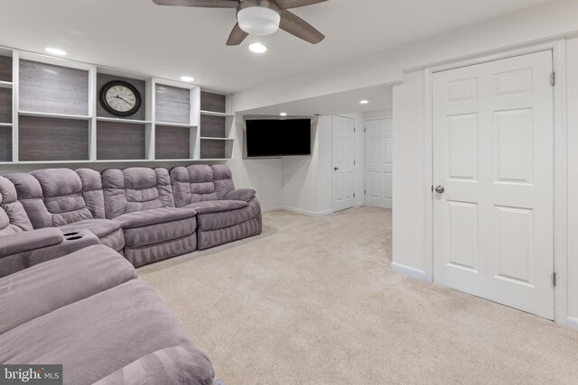 9761 Turnbuckle Dr, Burke, VA 22015 - carpeted living area with a ceiling fan, baseboards, and recessed lighting