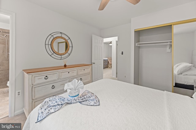 9761 Turnbuckle Dr, Burke, VA 22015 - bedroom featuring carpet, a closet, ensuite bath, ceiling fan, and baseboards