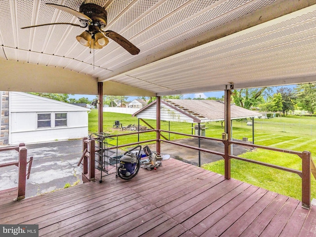 510 E Main St, Emmitsburg, MD 21727 - wooden deck with a lawn and a ceiling fan