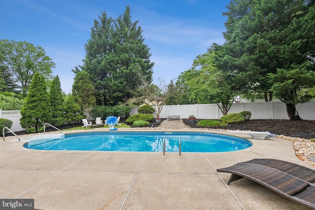 520 Perry Dr, Mount Laurel, NJ 08054 - view of swimming pool featuring a fenced backyard, a diving board, and a patio