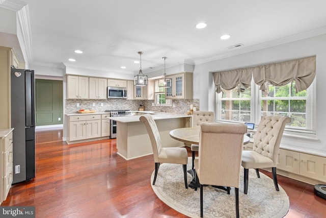 602 Tallowood Ln, Mount Laurel, NJ 08054 - dining room featuring crown molding, plenty of natural light, recessed lighting, and dark wood-type flooring